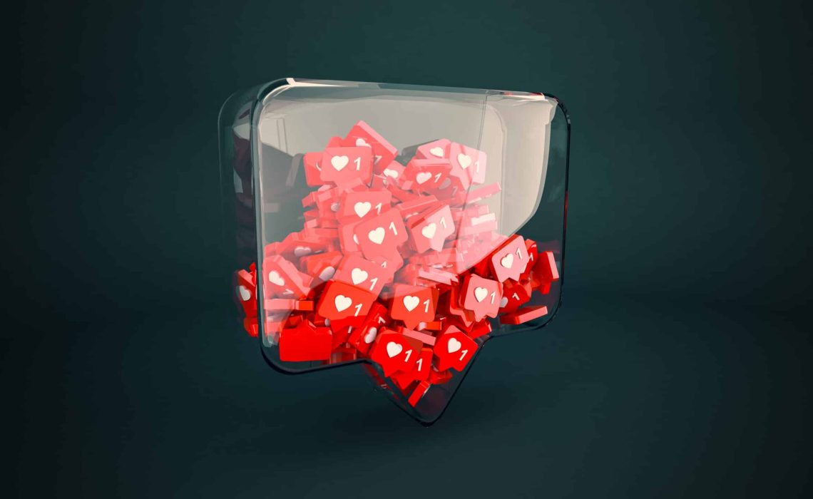 Like concept of your followers Concept of like of your followers inside glass; 3D Illustration