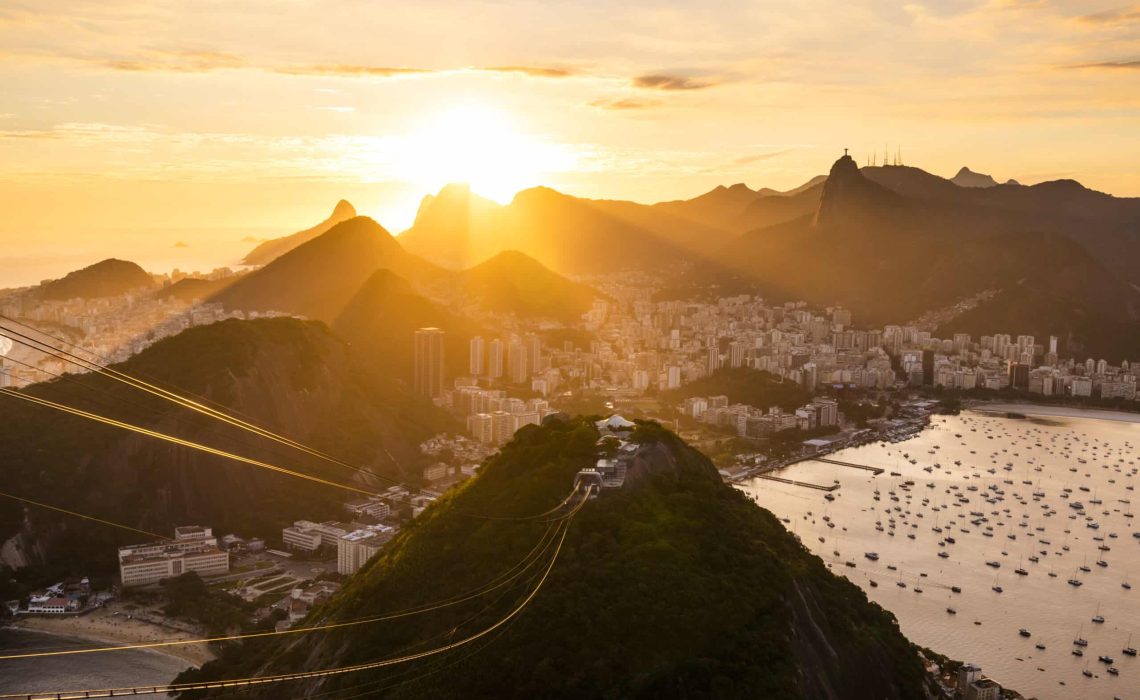 Beautiful panorama of Rio de Janeiro at sunset, Brazil. Sugarloaf Mountain